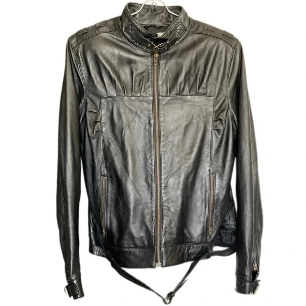 Metro 7 Vintage 90s Black Leather Biker Jacket Full Zip Women’s 12